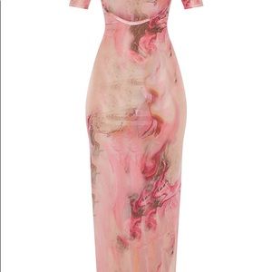Prettylittlething Dresses | Prettylittlething Pink Acid Print Short Sleeve Scoop Mesh Maxi Beach Dress | Color: Pink | Size: 12 | Dimestorebabe's